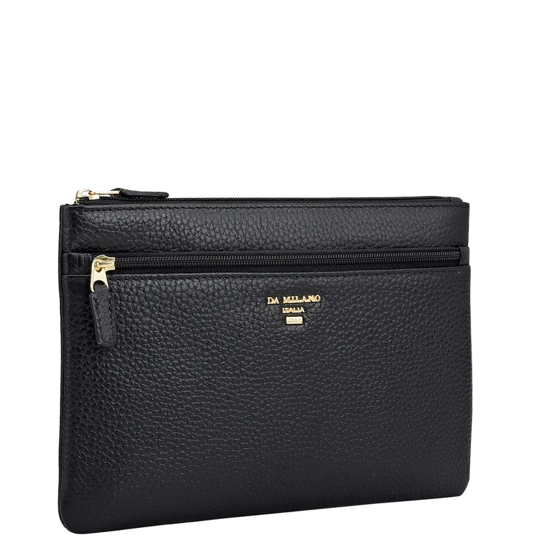 دا ميلانو Wax Leather Multi Pouch - Black